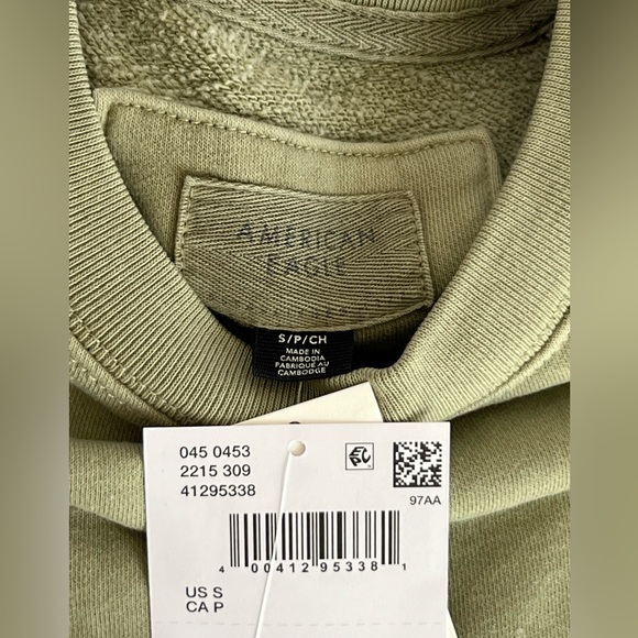 American Eagle AE Oversized Crew Neck Sweatshirt Olive S - Picture 3 of 7